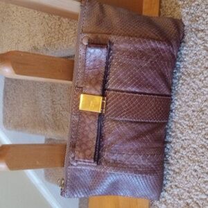 Authentic Chloe Nicosi Leather Python Snake Print  Leather Clutch Bow Tie Bag